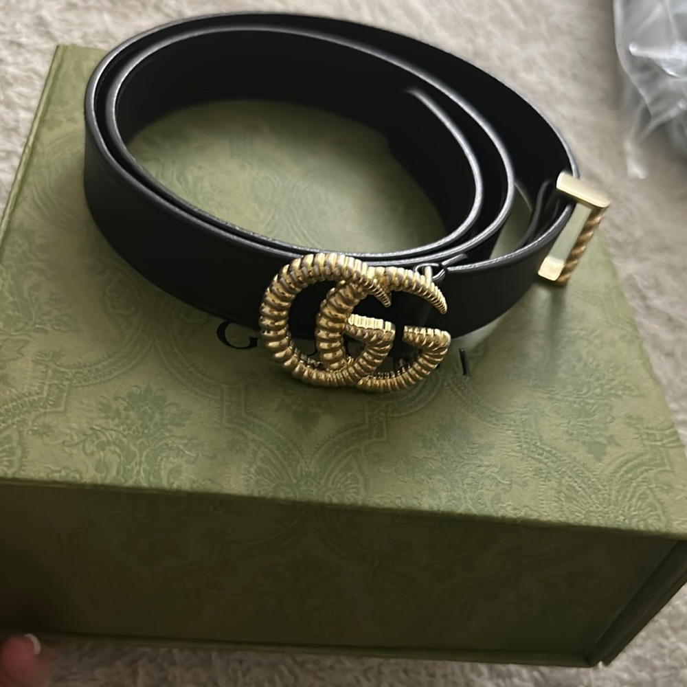 Gucci Black Belt with Gold GG Buckle